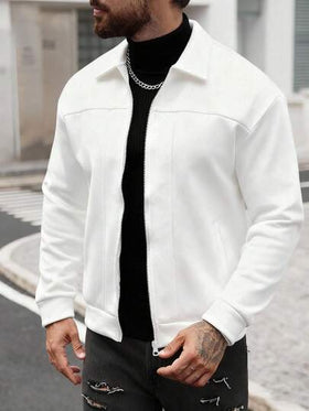 Manfinity CasualCool معطف كاجوال أزرار أمامية للرجال، لون أحادي، خريفي