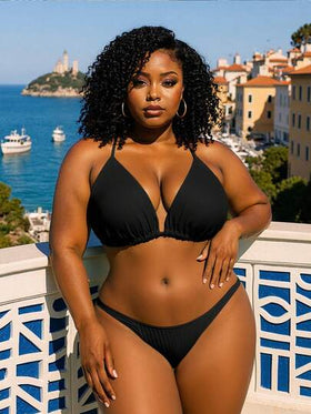 SHEIN Swim Curve بيكيني علوي مقاس كبير الثنية الصاف كاجوال