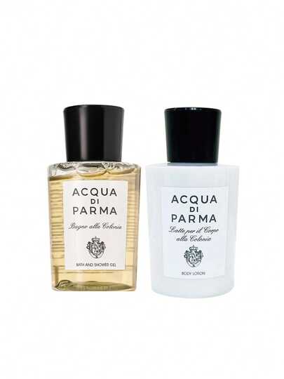 Acqua di Parma مجموعة بارميسيما ميني: جل استحمام + غسول الجسم (75مل) مع حقيبة مكياج ديور - مجموعة سفر، رعاية الجسم المغذية والمرطبة المعطرة