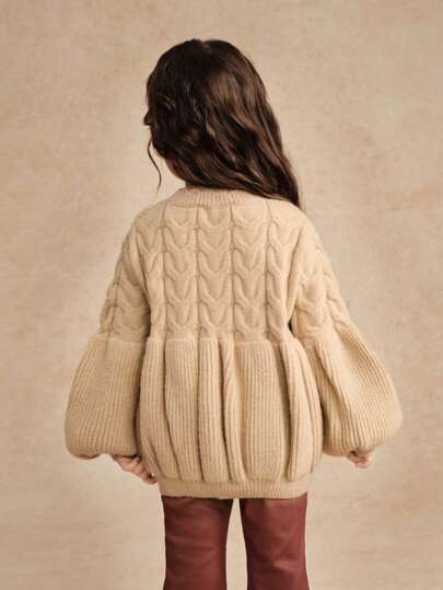 SHEIN كنزة صوفية كاجوال للفتيات بأكمام فانوس ذات لون أحادي، خريف/شتاء