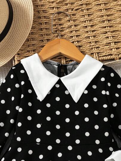 SHEIN Elladie kids فستان كاجوال للبنات بياقة ملونة وخصر مضفر
