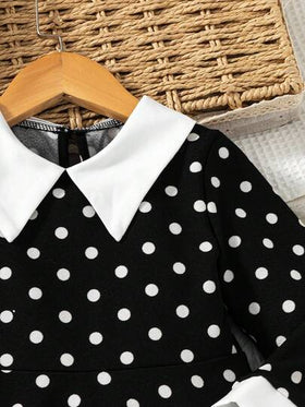 SHEIN Elladie kids فستان كاجوال للبنات بياقة ملونة وخصر مضفر