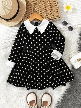 SHEIN Elladie kids فستان كاجوال للبنات بياقة ملونة وخصر مضفر