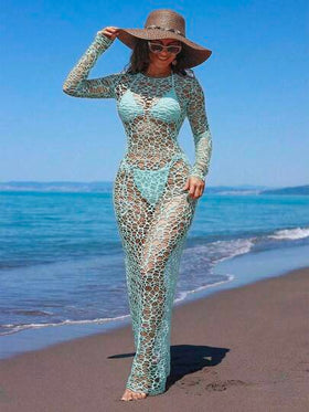 Swim SXY مجموعة بيكيني بلون أحادي مع فستان غطاء للنساء في فصل الصيف