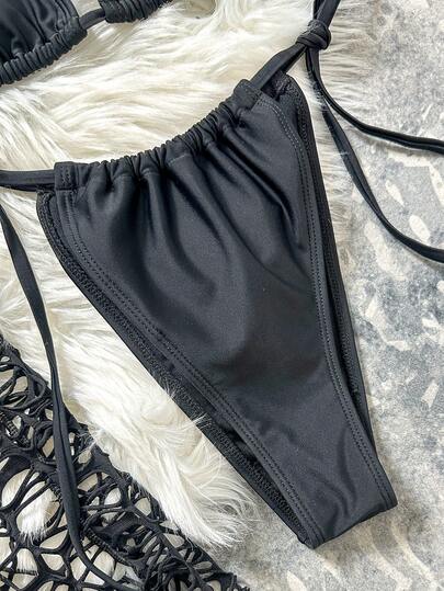 Swim SXY مجموعة بيكيني بحري للنساء مكونة من بلوزة عنق حلقي وفستان كشكش للتغطية في فصل الصيف