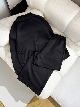 SHEIN مجموعة ملابس كاجوال للفتيات المراهقات، بلوزة بياقة نصف عالية مع سحاب وأكمام طويلة فضفاضة، وبنطال رياضي واسع الساق، مناسب للارتداء اليومي والتمارين الرياضية