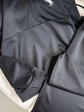 SHEIN مجموعة ملابس كاجوال للفتيات المراهقات، بلوزة بياقة نصف عالية مع سحاب وأكمام طويلة فضفاضة، وبنطال رياضي واسع الساق، مناسب للارتداء اليومي والتمارين الرياضية
