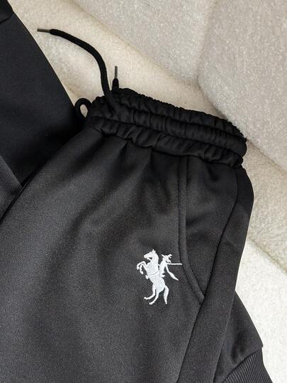 SHEIN مجموعة ملابس كاجوال للفتيات المراهقات، بلوزة بياقة نصف عالية مع سحاب وأكمام طويلة فضفاضة، وبنطال رياضي واسع الساق، مناسب للارتداء اليومي والتمارين الرياضية