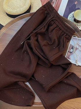 Franclia بنطلون ذو خصر مطاطي مستقيم الساق واسع الساق بطبعة سماوية