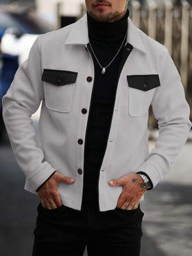 Manfinity Homme معطف صوفي أنيق للرجال بجيب واحد وأكمام طويلة، بتصميم ألوان متباينة، مناسب للموضة اليومية والشارع، للخريف والشتاء