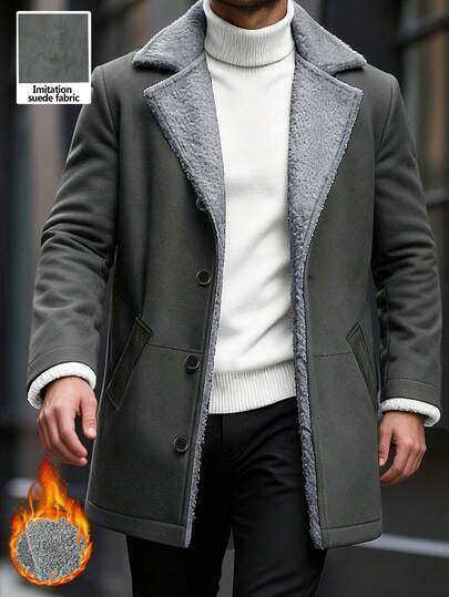 Manfinity Homme معطف رجالي كاجوال ذو ياقة على شكل قصبة، أحادي الصدر، مبطن بالحرارة، أكمام طويلة، مناسب للتنقل اليومي في فصلي الخريف والشتاء، للأنشطة اليومية والترفيهية والرحلات الأسبوعية والأنشطة الخارجية والرحلات والبيئات العمل المريحة أو المناسبات شبه ا