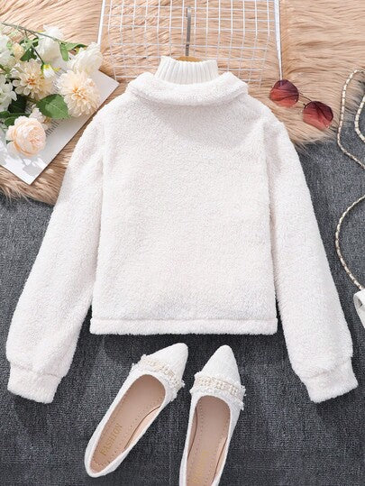 SHEIN جاكيت بطية فروية وأكمام طويلة لفتاة عمرها بين 10-14 عاماً