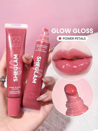 SHEGLAM ملمع شفاه Power Bouquet-ملمع شفاه Power Petals Shiny Tinted Moisturizing Lip Gloss زيت شفاه غير لاصق مرطب بخلاصة زهرة الكرز للعناية بالشفاه ملمع شفاه Rosa روج تنت أرواج علامة تجارية جمال مكياج ميكب مستحضرات تجميل للنساء الفتيات مثالي لفصل الشتاء ا