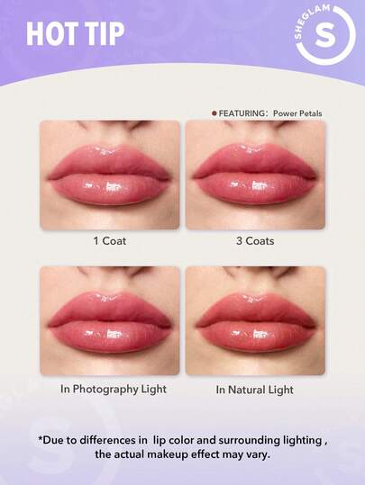 SHEGLAM ملمع شفاه Power Bouquet-ملمع شفاه Power Petals Shiny Tinted Moisturizing Lip Gloss زيت شفاه غير لاصق مرطب بخلاصة زهرة الكرز للعناية بالشفاه ملمع شفاه Rosa روج تنت أرواج علامة تجارية جمال مكياج ميكب مستحضرات تجميل للنساء الفتيات مثالي لفصل الشتاء ا