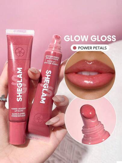 SHEGLAM ملمع شفاه Power Bouquet-ملمع شفاه Power Petals Shiny Tinted Moisturizing Lip Gloss زيت شفاه غير لاصق مرطب بخلاصة زهرة الكرز للعناية بالشفاه ملمع شفاه Rosa روج تنت أرواج علامة تجارية جمال مكياج ميكب مستحضرات تجميل للنساء الفتيات مثالي لفصل الشتاء ا