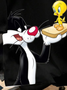 Looney Tunes X Manfinity Manfinity Joysei تي شيرت رجالي كاجوال أساسي بطباعة كرتونية على الرقبة المستديرة