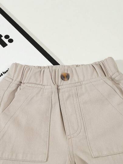 SHEIN بنطلون جينز كاجوال بسيط للأطفال الرضع، تصميم عصري، قماش قطني مريح، بنطلون أطفال متناسق يناسب جميع الملابس