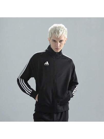 Adidas جاكيت رياضية مزينة برسومات حرفية وشريط جانبي مع سحاب
