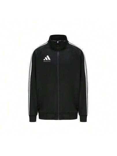Adidas جاكيت رياضية مزينة برسومات حرفية وشريط جانبي مع سحاب
