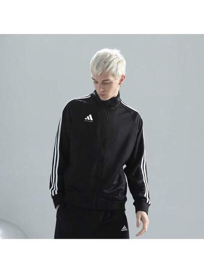 Adidas جاكيت رياضية مزينة برسومات حرفية وشريط جانبي مع سحاب