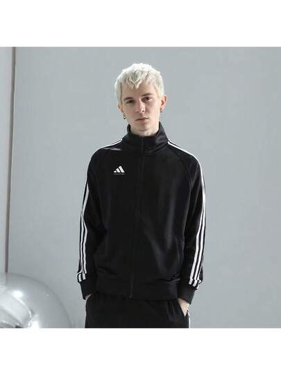 Adidas جاكيت رياضية مزينة برسومات حرفية وشريط جانبي مع سحاب