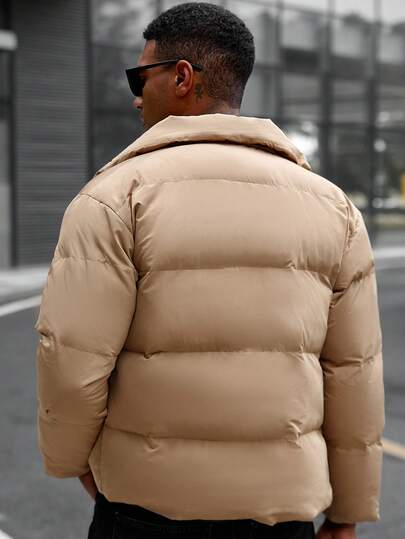 Manfinity CasualCool معطف مبطن بأكمام طويلة وسحاب كامل، معطف شتوي مبطن كاجوال أسود، مثالي كهدية لأصدقائك وأزواجك وأصدقائك المقربين