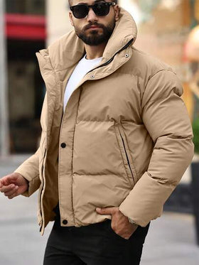Manfinity CasualCool معطف مبطن بأكمام طويلة وسحاب كامل، معطف شتوي مبطن كاجوال أسود، مثالي كهدية لأصدقائك وأزواجك وأصدقائك المقربين
