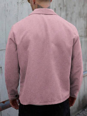 Manfinity Homme جاكيت بومبر كاجوال من الكوردروي بأكمام طويلة للربيع والخريف للاستخدام اليومي. هدية رائعة لصديق أو زوج، جاكيت رجالية باللون الوردي