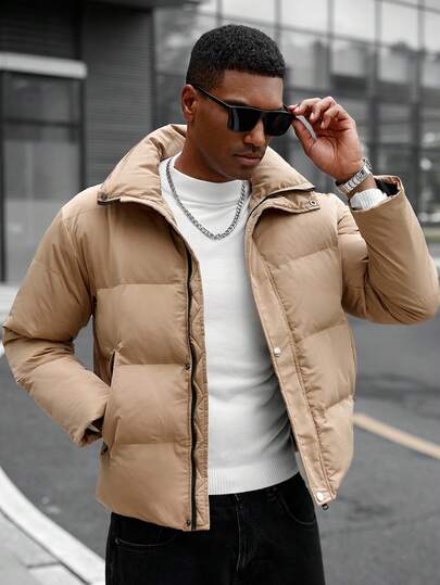 Manfinity CasualCool معطف مبطن بأكمام طويلة وسحاب كامل، معطف شتوي مبطن كاجوال أسود، مثالي كهدية لأصدقائك وأزواجك وأصدقائك المقربين