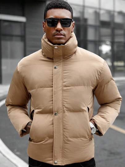 Manfinity CasualCool معطف مبطن بأكمام طويلة وسحاب كامل، معطف شتوي مبطن كاجوال أسود، مثالي كهدية لأصدقائك وأزواجك وأصدقائك المقربين