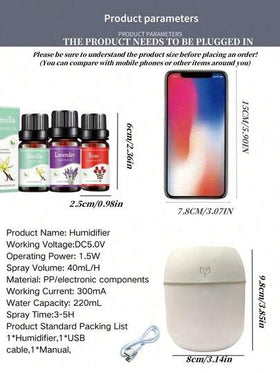 مجموعة مكونة من (جهاز نشر العطور + زيوت عطرية)، جهاز ترطيب الهواء بوجه مبتسم محمول بمنفذ USB سعة 220 مل، زيوت عطرية متعددة الروائح سعة 10 مل، مناسب للمنزل والفندق والحمام لتعطير الهواء وإزالة الروائح الكريهة، عطر طويل الأمد