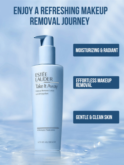 Estée Lauder مزيل المكياج "Take It Away"، 30/200 مل، مزيل مكياج ومنظف متوازن ماء-زيت، لطيف ولكن فعال، يزيل بسهولة جميع أنواع المكياج (بما في ذلك المقاوم للماء)، مُنكَّه بزيت بذور الجوجوبا والسكوالان، يهدئ البشرة، مناسب لجميع أنواع البشرة، أفضل منتج تنظ...
