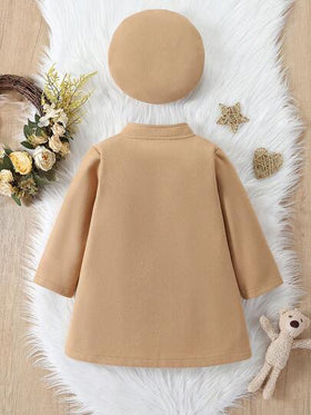 Elladie kids معطف صوفي جميل بياقة عالية وأكمام طويلة مزين بفيونكة للفتيات، مناسب للخريف والشتاء