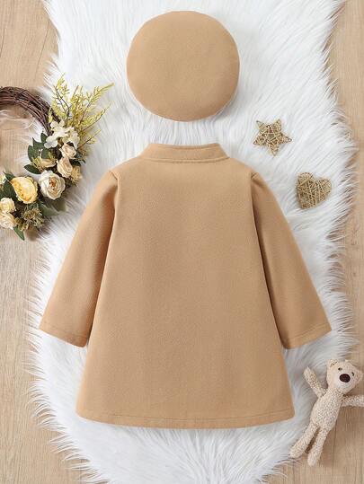 Elladie kids معطف صوفي جميل بياقة عالية وأكمام طويلة مزين بفيونكة للفتيات، مناسب للخريف والشتاء