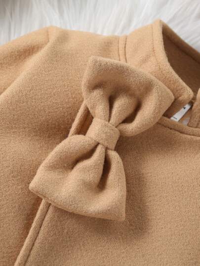 Elladie kids معطف صوفي جميل بياقة عالية وأكمام طويلة مزين بفيونكة للفتيات، مناسب للخريف والشتاء