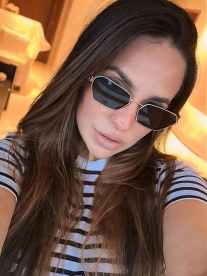 نظارة شمسية معدنية بطراز هندسي مجنون للنساء للصيف والشاطئ والسفر والخارج، بإطار هندسي بطراز قديم كإكسسوار لإطلالة خروج