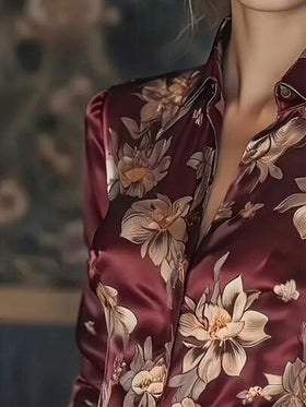 قميص أكمام طويلة مطبوع بالزهور، مناسب للعطلات والأعياد والمكتب والارتداء اليومي وحفلات عيد الميلاد وعودة المدرسة والربيع والخريف