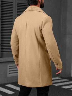 Manfinity CasualCool معطف طويل الأكمام بجيب وأزرار أمامية بلون واحد للرجال، معطف خروج خريفي، هدية للأصدقاء والزوج والحبيب، معطف رجالي باللون البيج