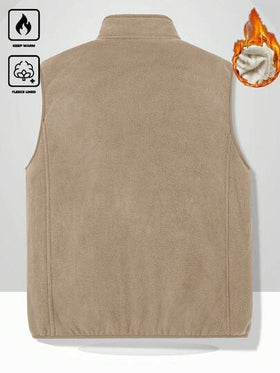 Manfinity Homme جاكيت صدرية من الفليس مع طبعة حرفية فضفاضة للرجال بني اللون، جاكيت فليس للرجال مع جيوب، جاكيت فليس رجالية كاجوال، هدية للصديق/الزوج، هدية عيد الميلاد، مناسبة للأنشطة اليومية والترفيهية والرحلات والأنشطة الخارجية والبيئات العمل المريحة أو ا