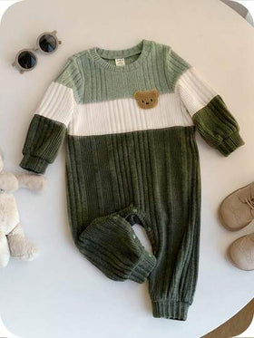 SHEIN طقم جمبسوت طويلة الأكمام للأطفال الرضع مبطنة حرارياً بألوان متباينة مع تريكو مخرم، جمبسوت مريحة وكاجوال للاستخدام اليومي، مناسبة للارتداء الداخلي والخارجي والتزلج والاستخدام اليومي والرياضة والحفلات والتصوير والمناسبات والملابس الشارعية في فصل الخري