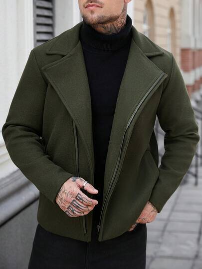Manfinity Homme معطف طويل أحادي اللون بتصميم بسيط مناسب للخريف/الشتاء، للاستخدام اليومي، رحلات نهاية الأسبوع، الأنشطة الخارجية، الرحلات السفرية، بيئات العمل المريحة أو المناسبات شبه الرسمية، هدية للصديق/الزوج، هدية للذكرى