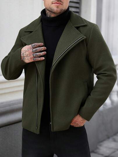 Manfinity Homme معطف طويل أحادي اللون بتصميم بسيط مناسب للخريف/الشتاء، للاستخدام اليومي، رحلات نهاية الأسبوع، الأنشطة الخارجية، الرحلات السفرية، بيئات العمل المريحة أو المناسبات شبه الرسمية، هدية للصديق/الزوج، هدية للذكرى