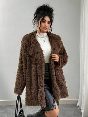 SHEIN معطف فرو اصطناعي للنساء ذوات الحجم الكبير