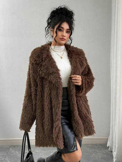 SHEIN معطف فرو اصطناعي للنساء ذوات الحجم الكبير