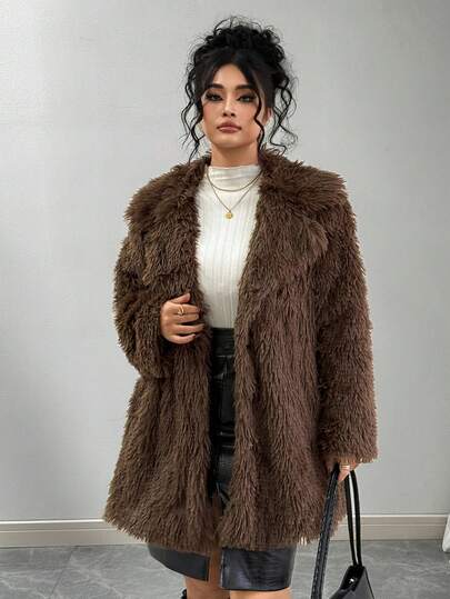 SHEIN معطف فرو اصطناعي للنساء ذوات الحجم الكبير