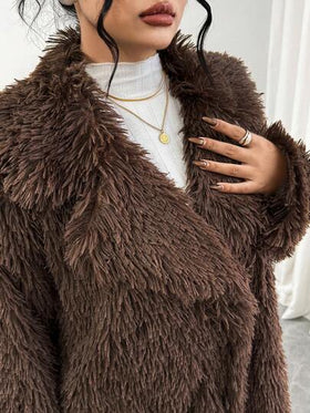 SHEIN معطف فرو اصطناعي للنساء ذوات الحجم الكبير