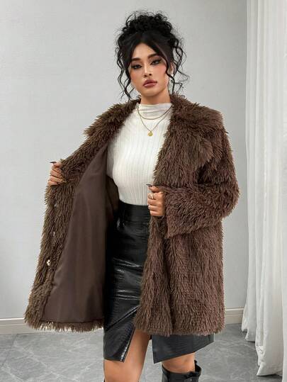 SHEIN معطف فرو اصطناعي للنساء ذوات الحجم الكبير
