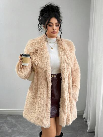 SHEIN معطف فرو اصطناعي للنساء ب