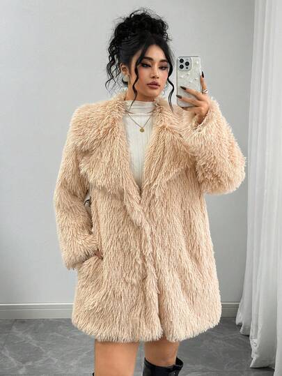 SHEIN معطف فرو اصطناعي للنساء ب