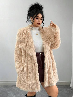 SHEIN معطف فرو اصطناعي للنساء ب